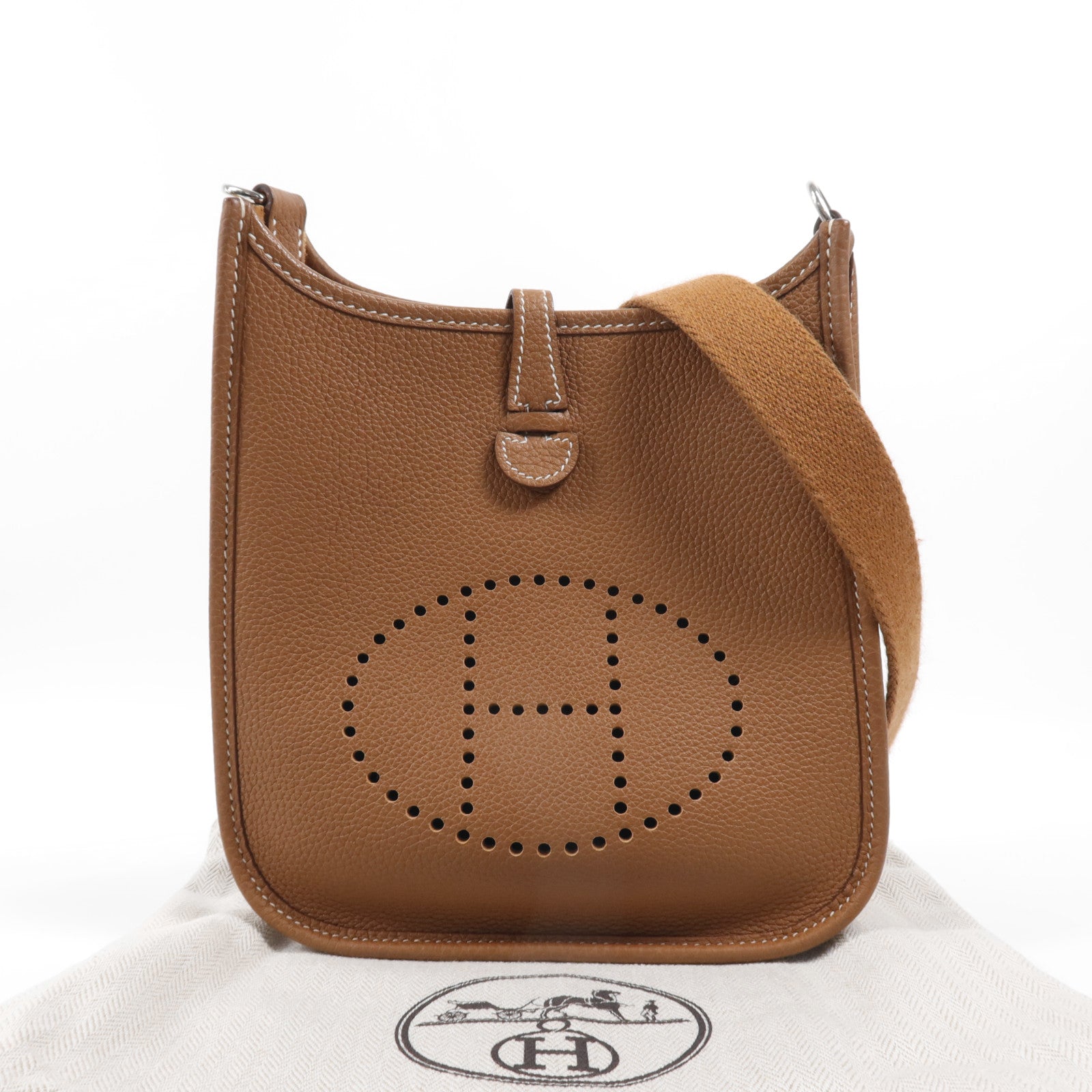 HERMES Maurice皮革Evelyne TPM銀扣肩背袋Gold