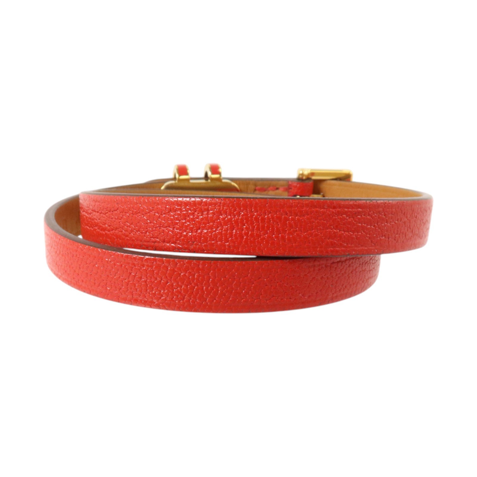 HERMES Chevre皮革Pop H Double Tour Bracelet金扣手鏈Rouge Casaque