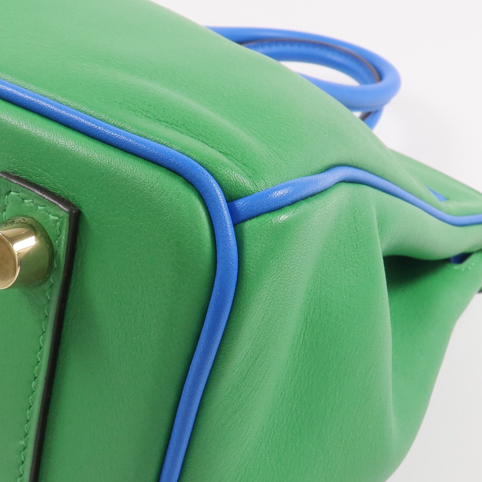 HERMES Swift皮革Birkin 25金扣手挽袋Bambou/Bleu Hydra