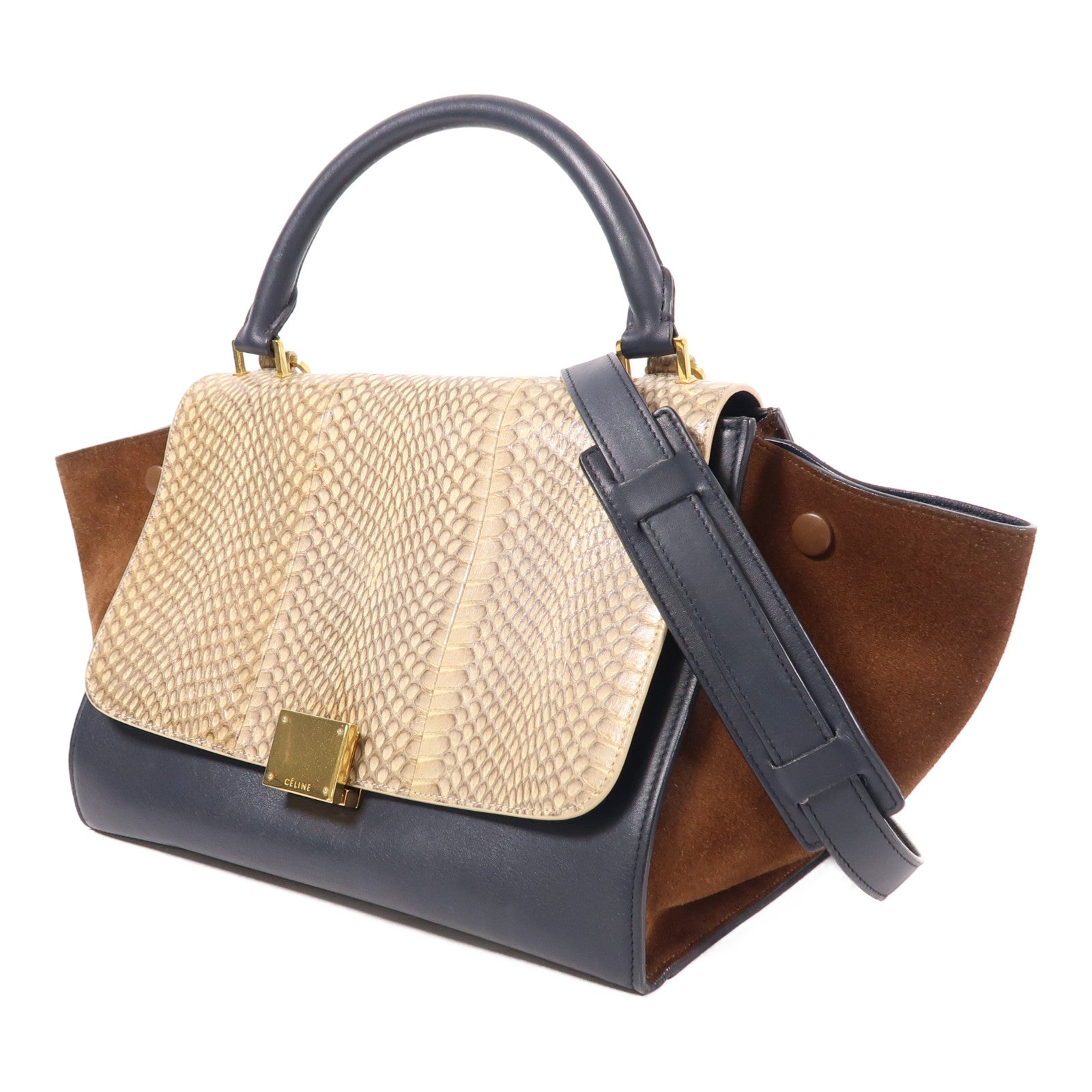 CELINE 牛皮/麂皮/蛇皮皮革Trapeze金扣手挽肩背兩用袋