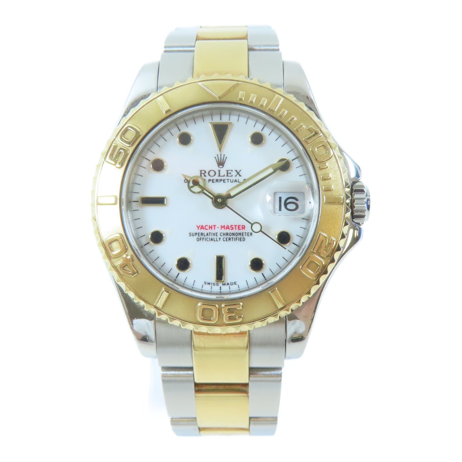 ROLEX Yacht Master 18K黃金/不鏽鋼手錶自動機芯白色#16.25cm