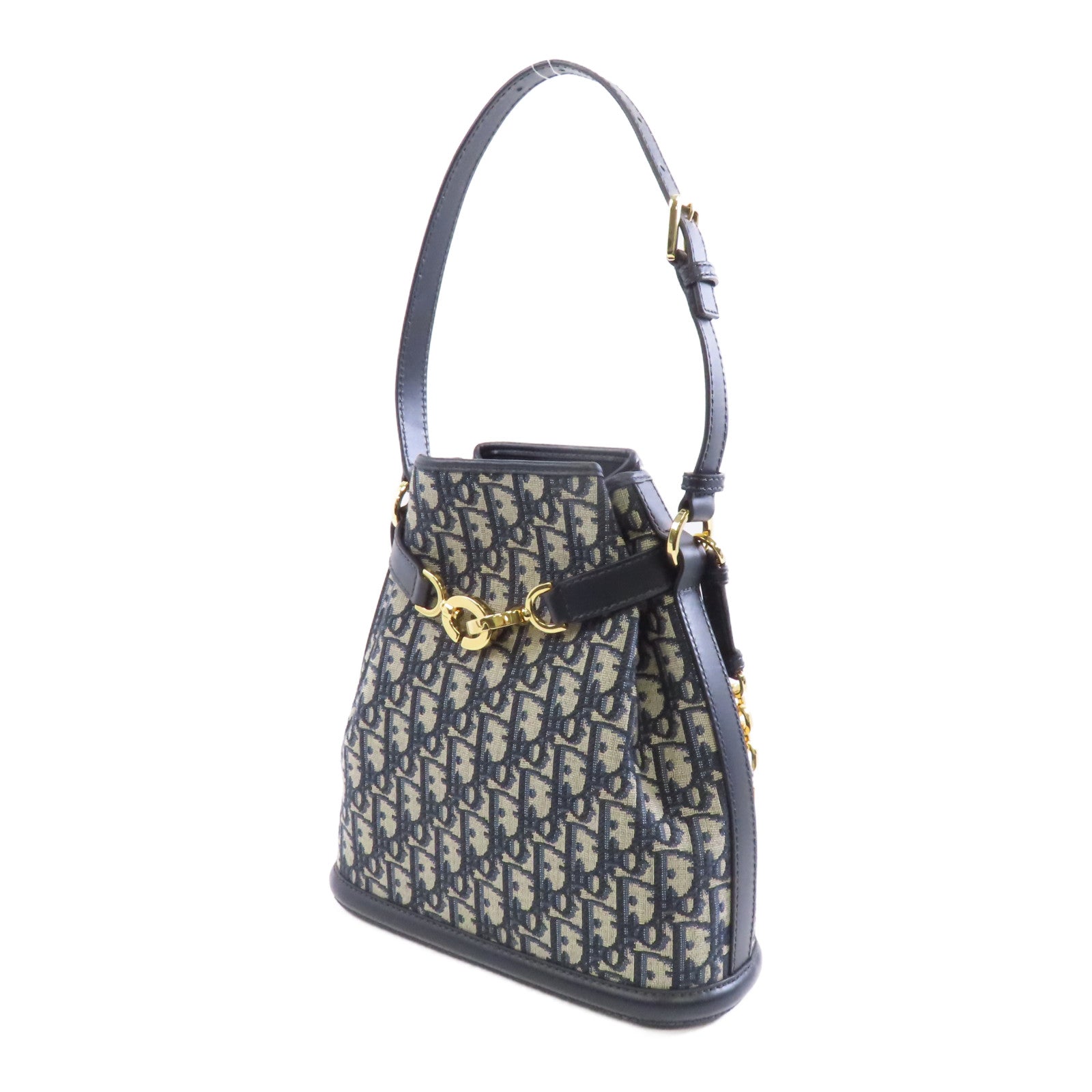 Dior 帆布Oblique Medium C'est Bag金扣手挽肩背兩用袋藍色