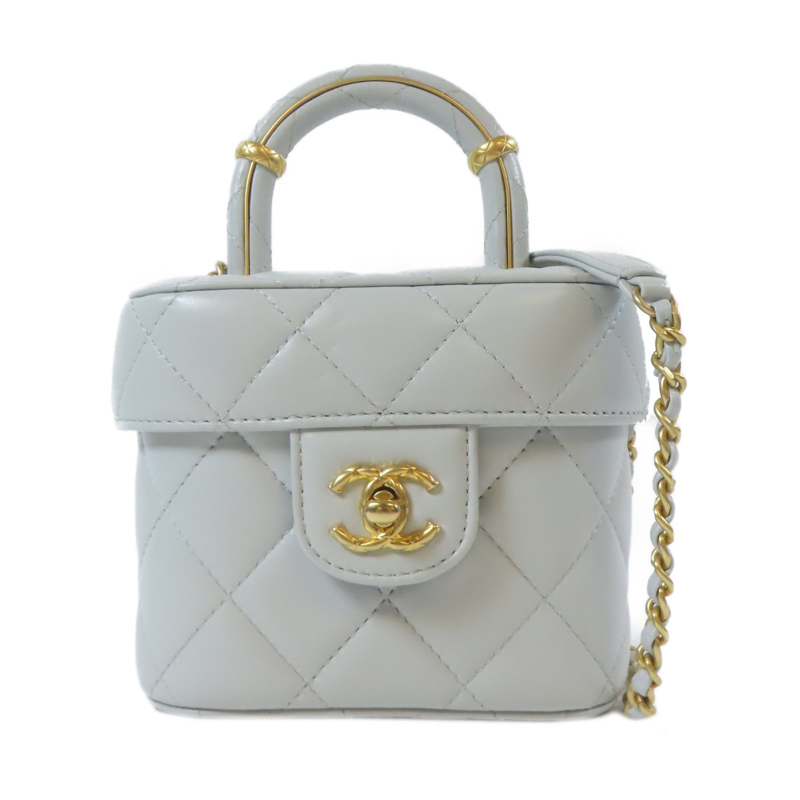 CHANEL 【激減優惠】菱格羊皮皮革Vanity Case金扣鏈帶肩背袋藍色