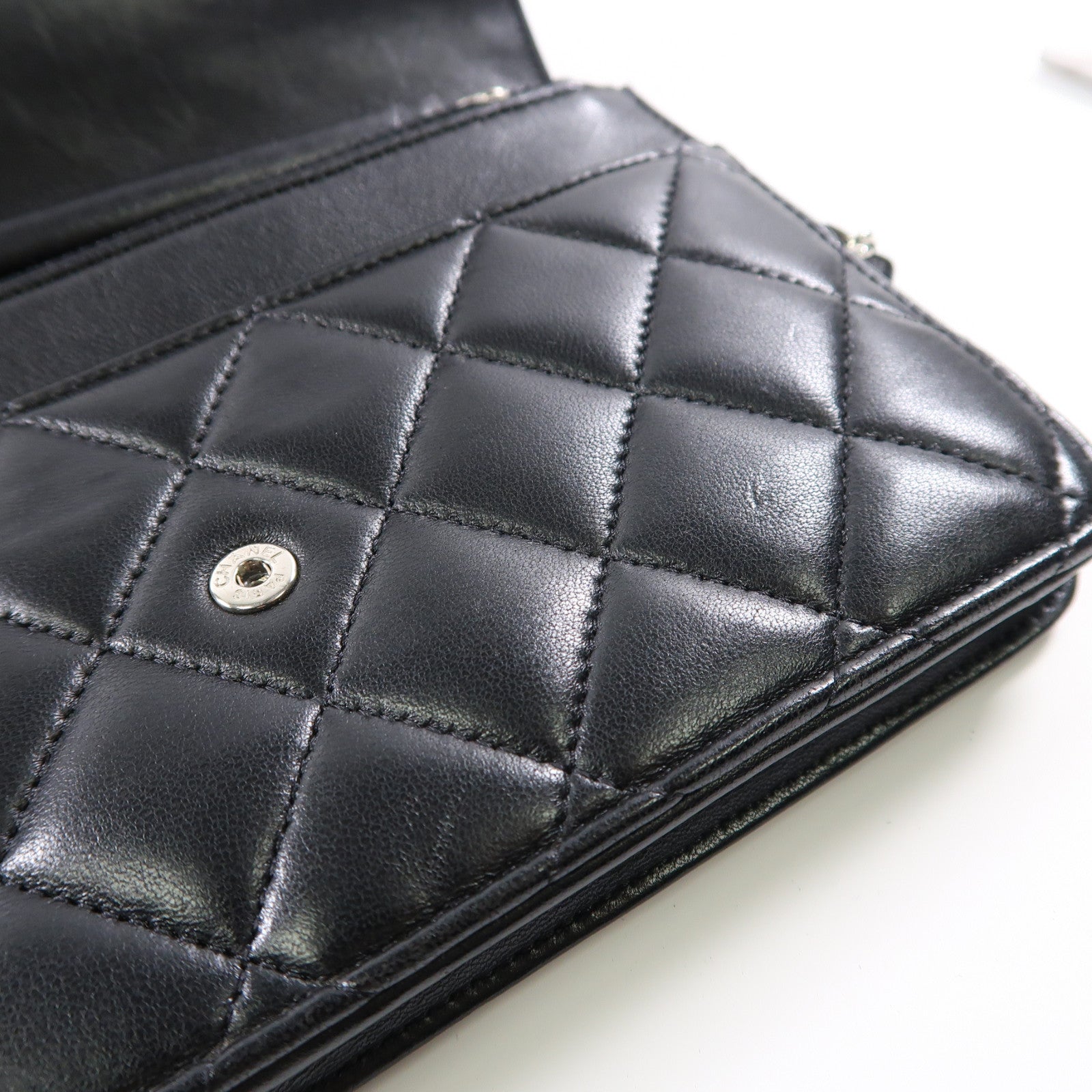 CHANEL 菱格羊皮皮革Wallet On Chain銀扣鏈帶肩背袋黑色