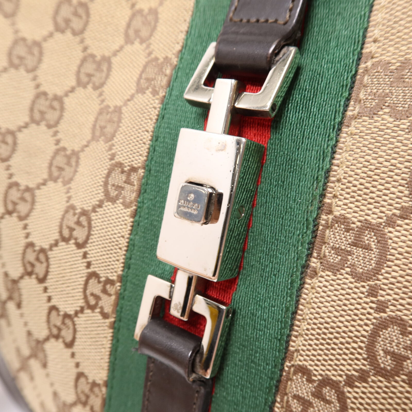 GUCCI 帆布Jackie Hobo銀扣肩背袋