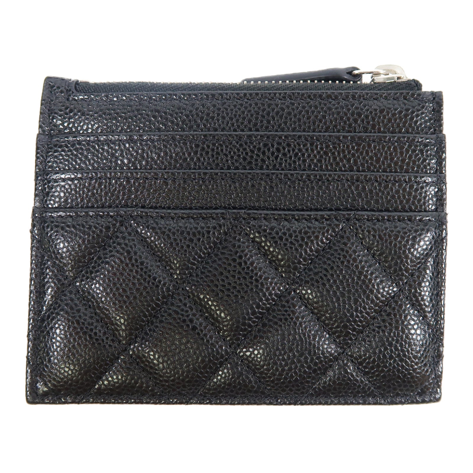 CHANEL 菱格Caviar皮革Card case銀扣卡片套黑色