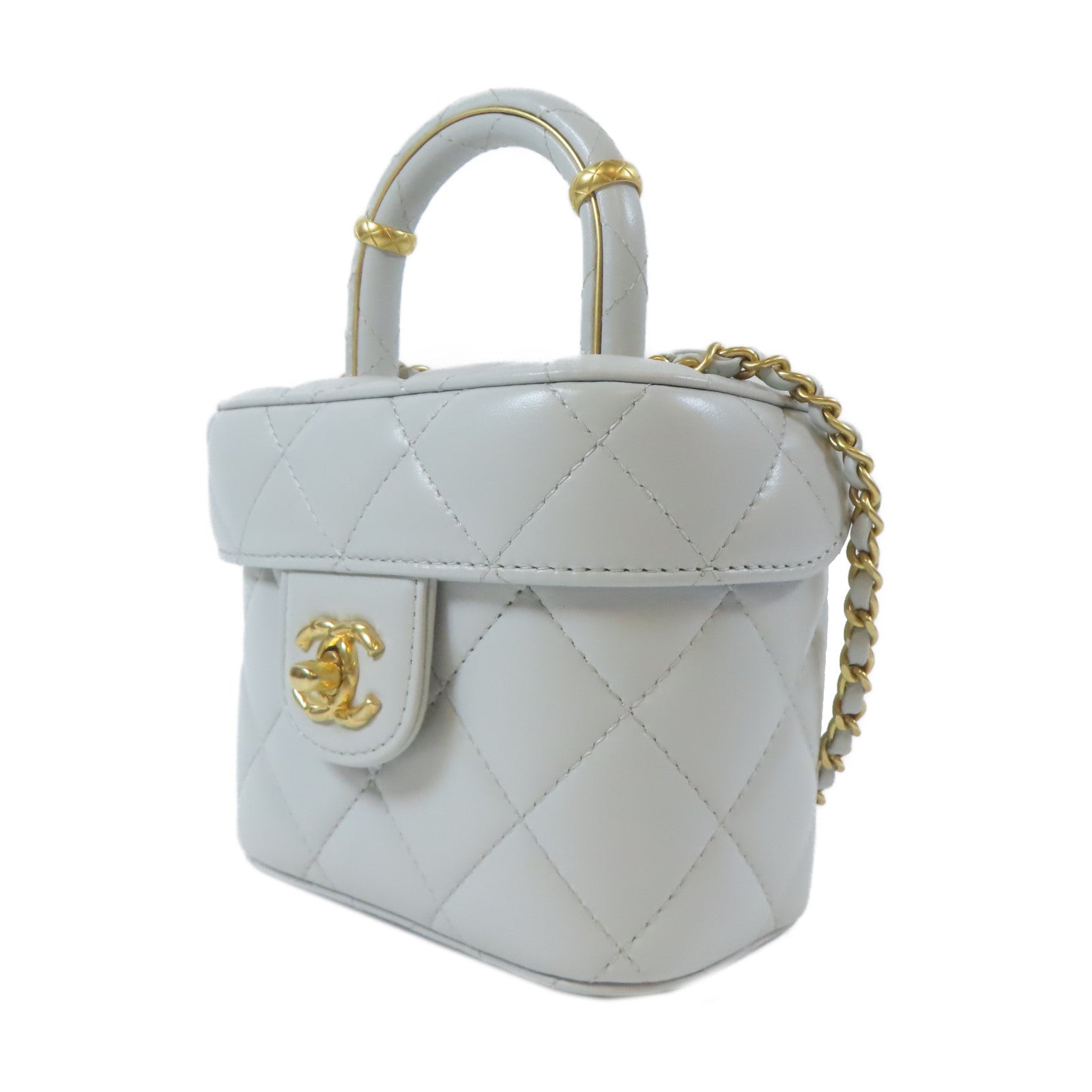 CHANEL 【激減優惠】菱格羊皮皮革Vanity Case金扣鏈帶肩背袋藍色