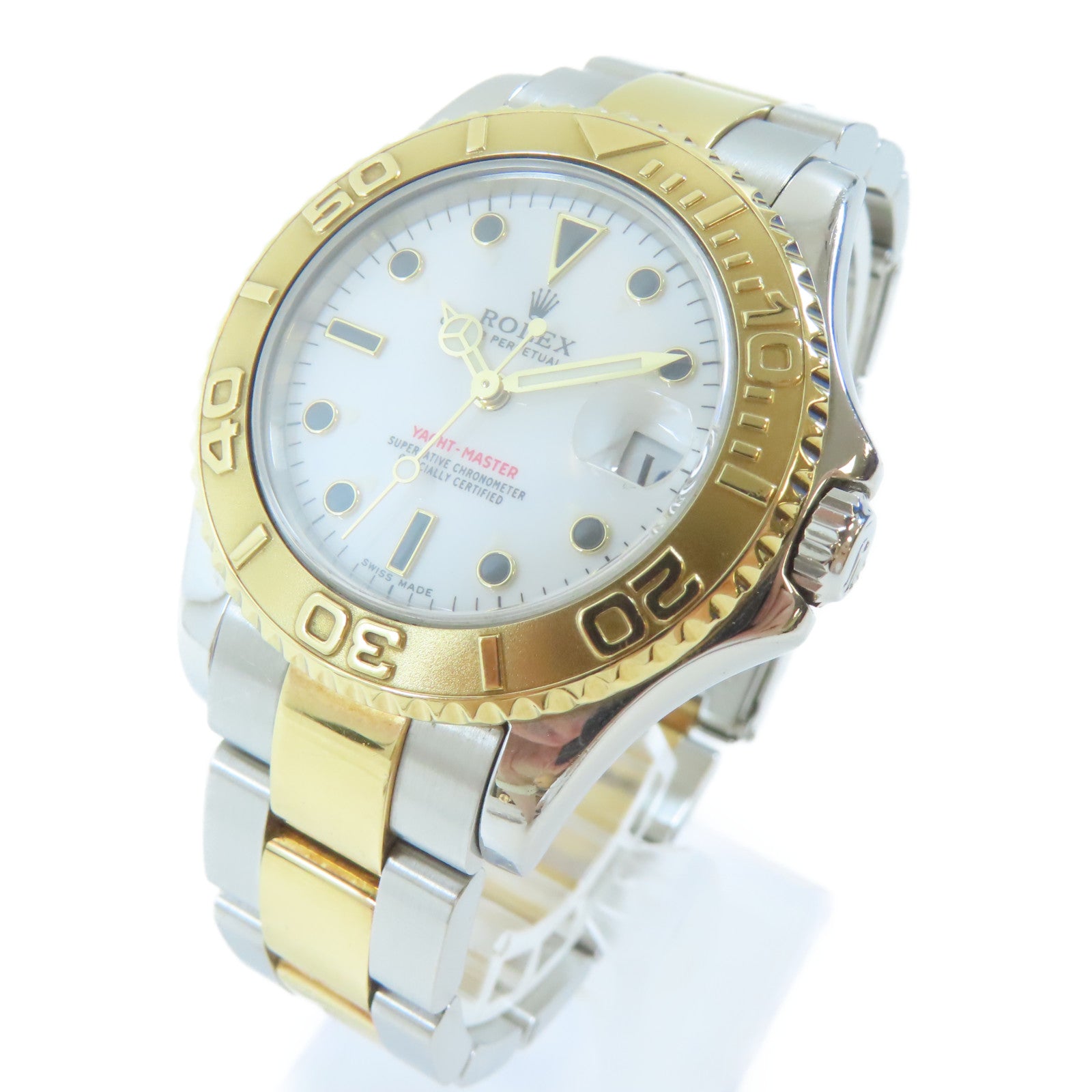 ROLEX Yacht Master 18K黃金/不鏽鋼手錶自動機芯白色#16.25cm