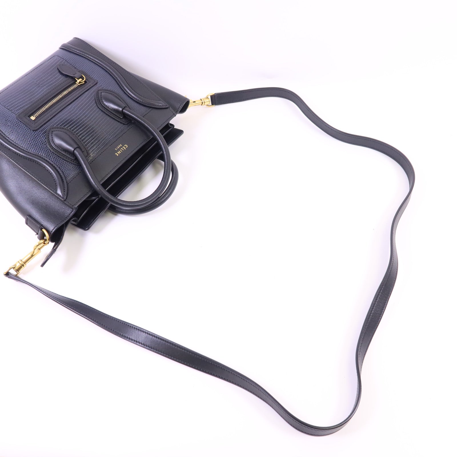 CELINE 蜥蝪皮革/牛皮皮革Nano Luggage金扣手挽肩背兩用袋