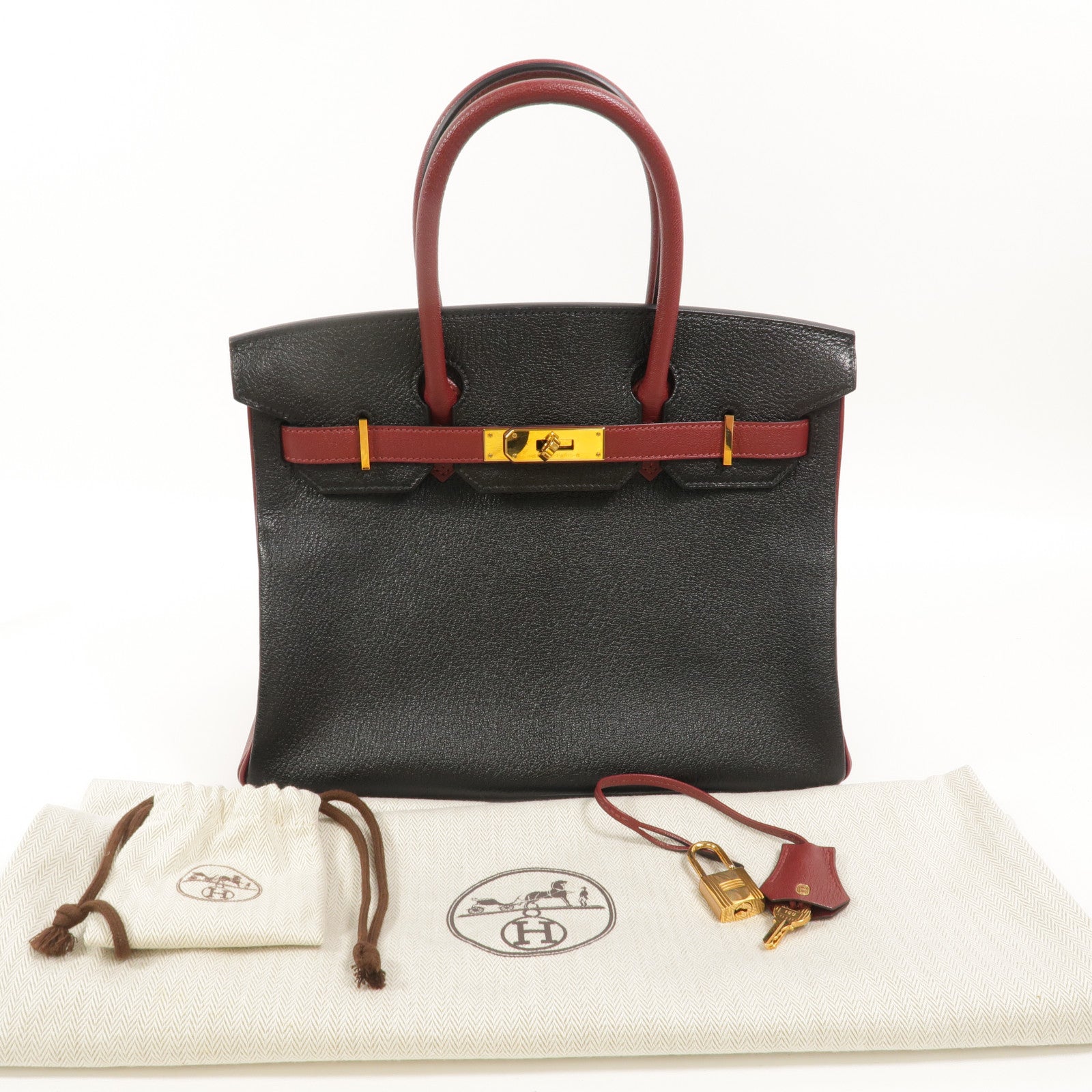HERMES Chevre皮革Birkin 30 Special Order手挽袋Noir/Rouge H