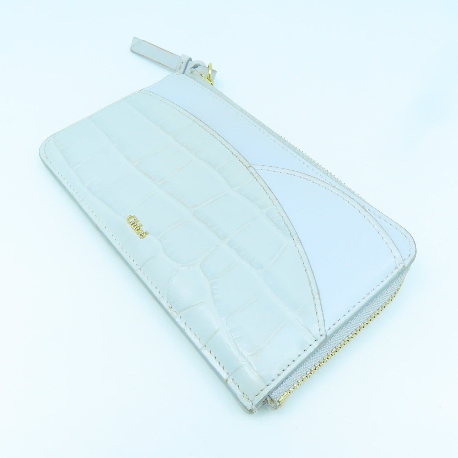 Chloe Leather Card Case Gold Buckle Gray