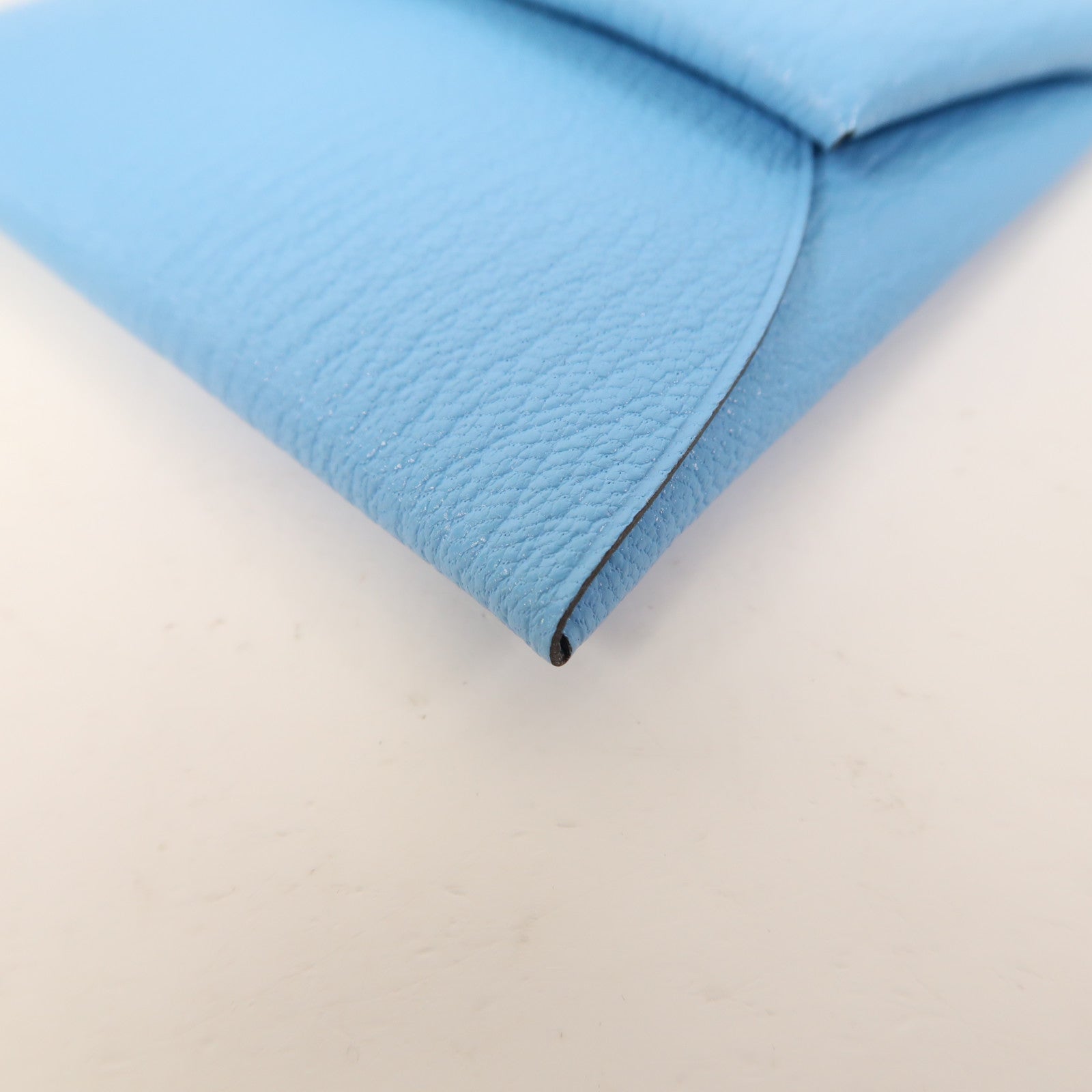 HERMES Chevre皮革Bastia銀扣零錢包Bleu Du Nord/藍色