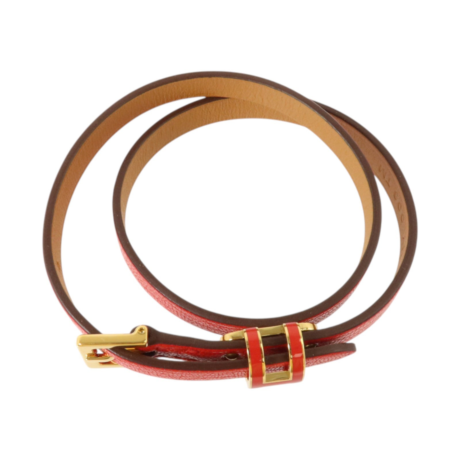 HERMES Chevre皮革Pop H Double Tour Bracelet金扣手鏈Rouge Casaque