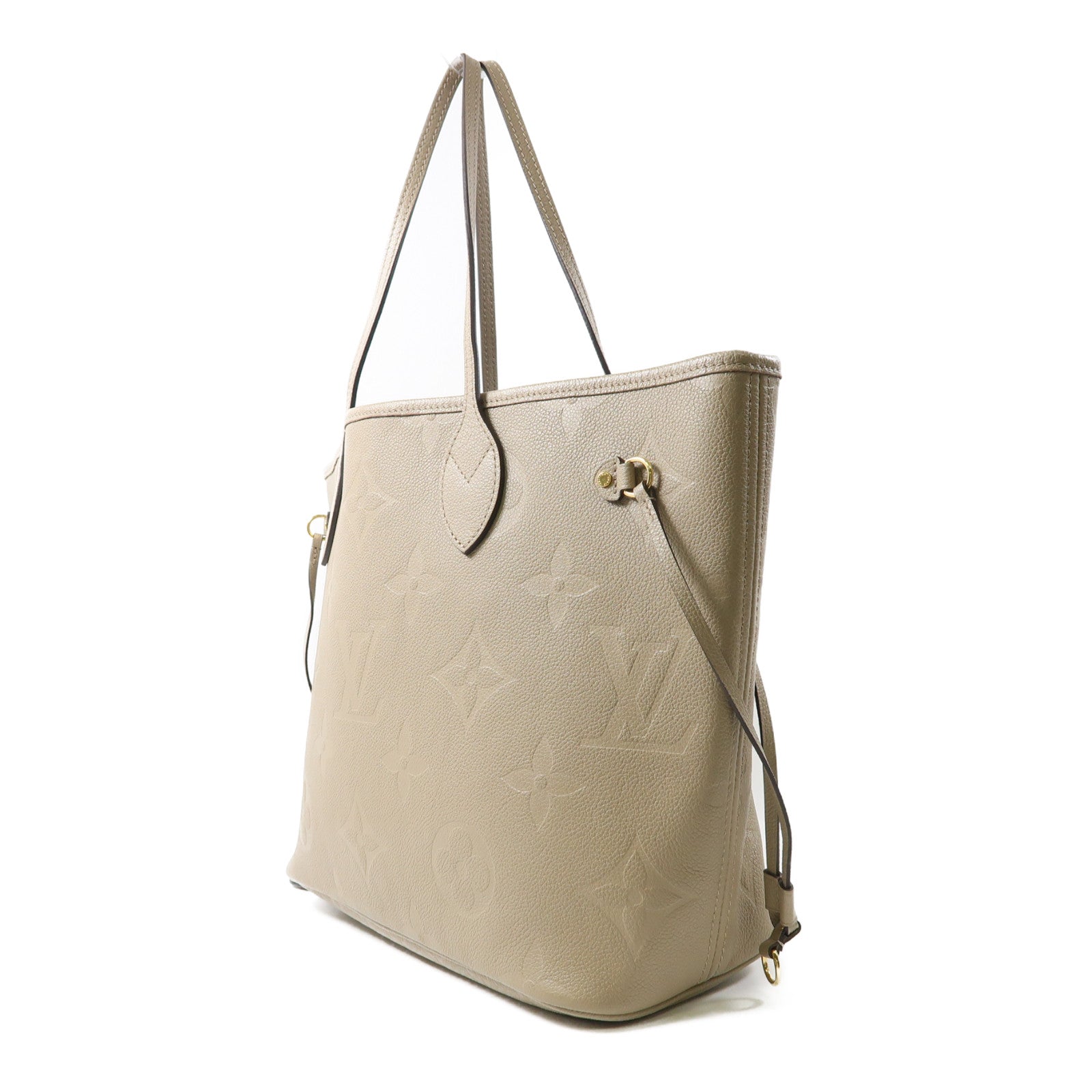 LOUIS VUITTON Monogram Empreinte Neverfull MM金扣肩背袋米色