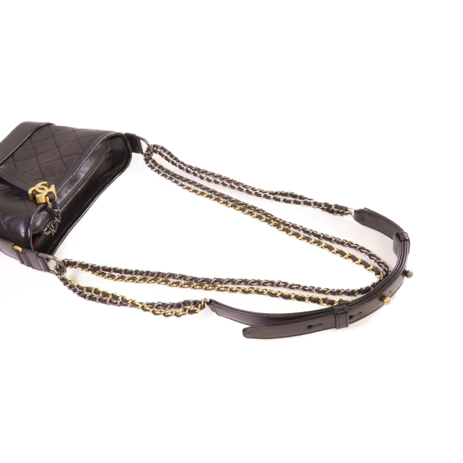 CHANEL 菱格牛皮皮革Gabrielle Small Chain Shoulder Bag金扣鏈帶肩背袋黑色