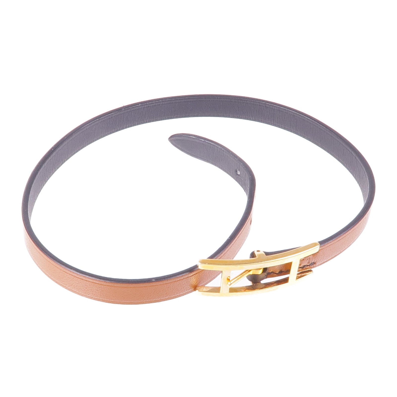 HERMES GHW Behapi Double Tour Bracelet Veau Swift Leather Brown Black