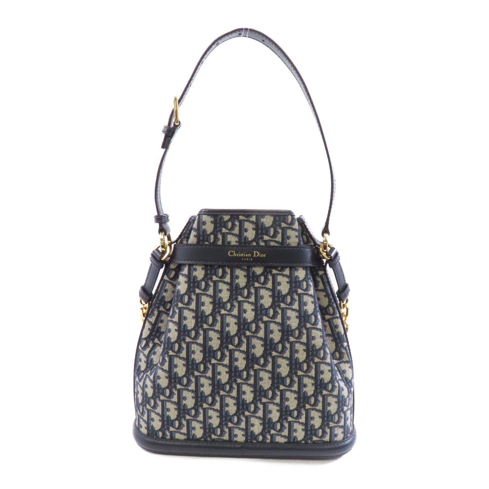 Dior 帆布Oblique Medium C'est Bag金扣手挽肩背兩用袋藍色