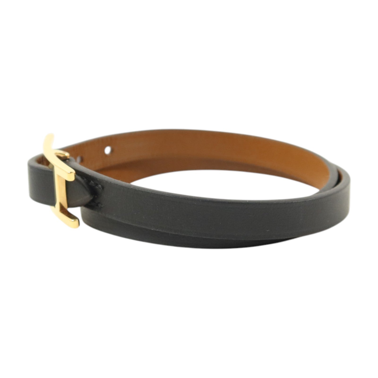 HERMES Swift皮革Behapi Double Tour金扣手鏈Noir/Fauve