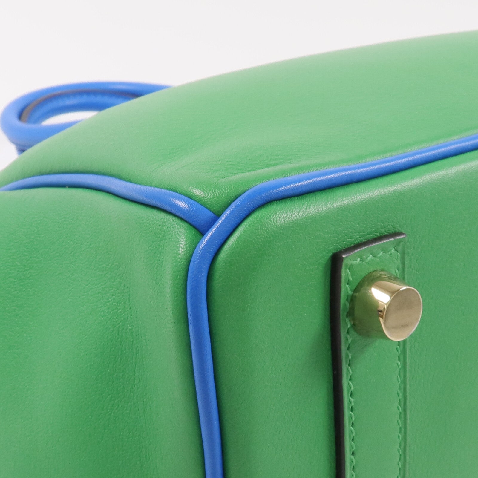 HERMES Swift皮革Birkin 25金扣手挽袋Bambou/Bleu Hydra