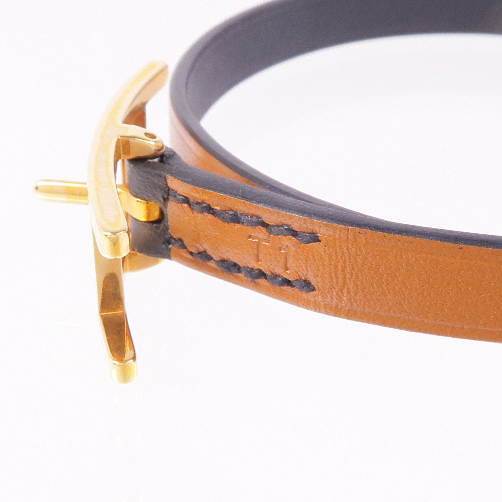 HERMES GHW Behapi Double Tour Bracelet Veau Swift Leather Brown Black