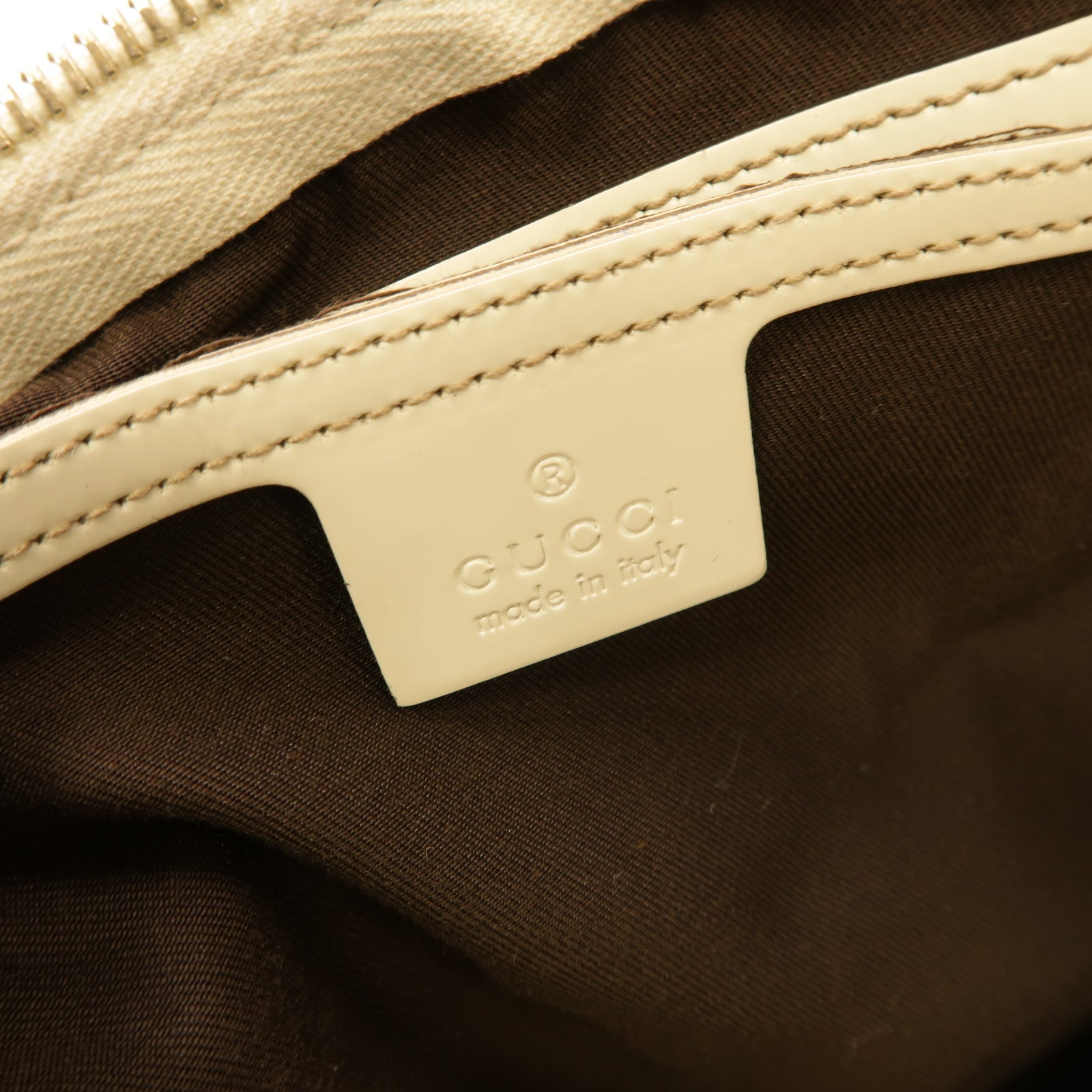 GUCCI 塗層帆布Boston Bag銀扣手挽袋白色/啡色