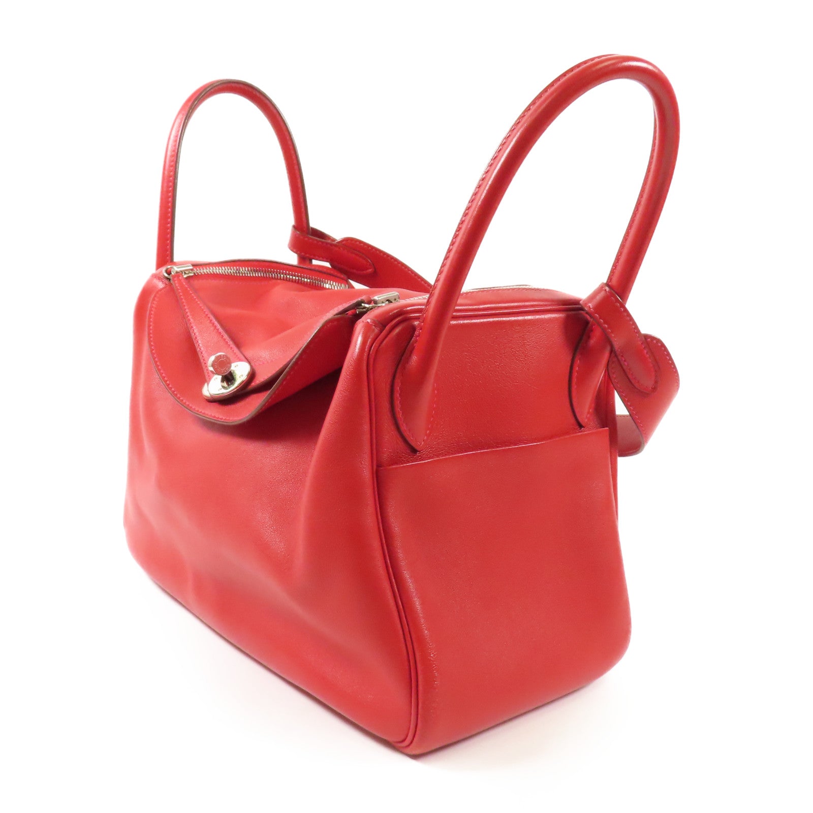 HERMES Swift皮革Lindy 30銀扣手挽肩背兩用袋Rouge Tomate