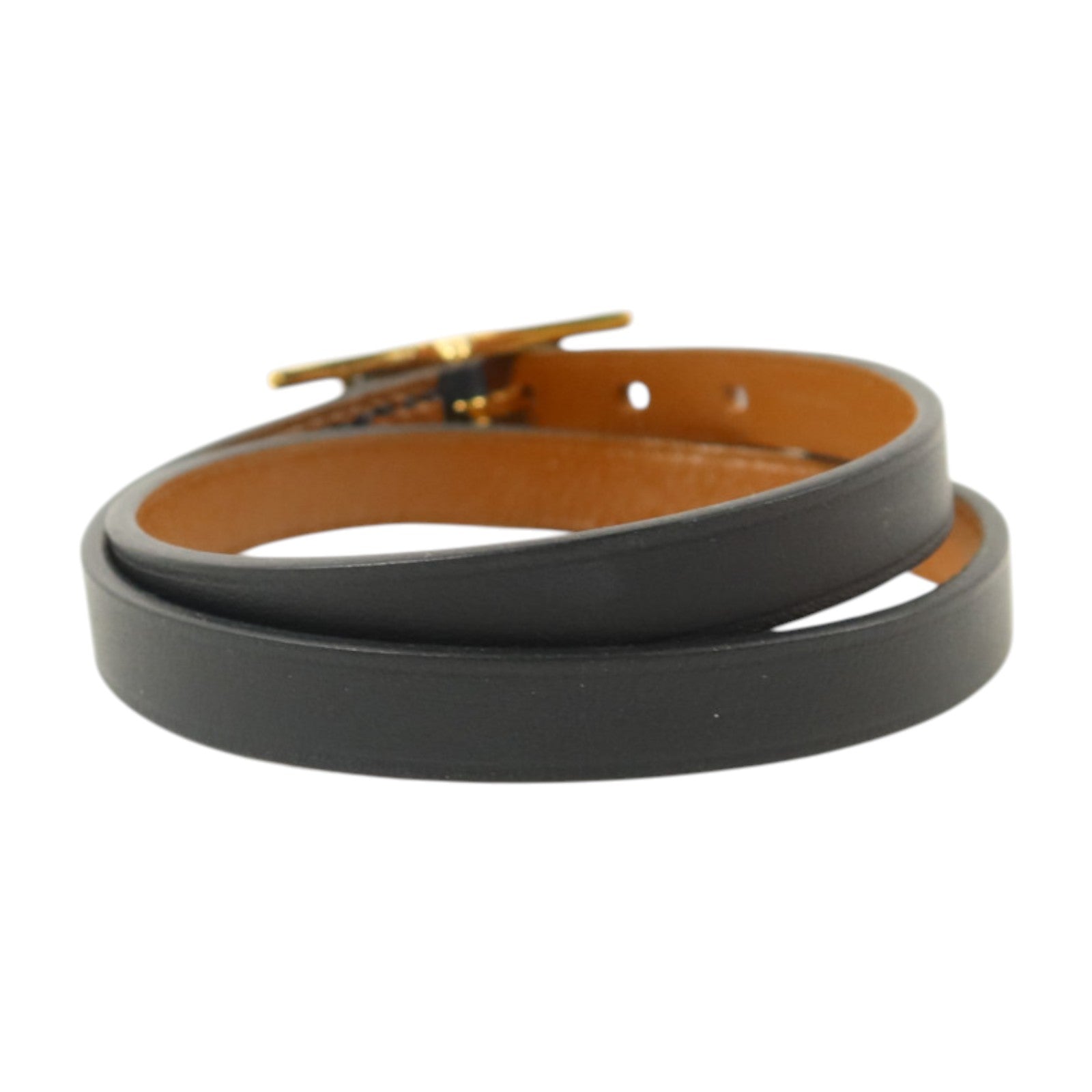 HERMES Swift皮革Behapi Double Tour金扣手鏈Noir/Fauve