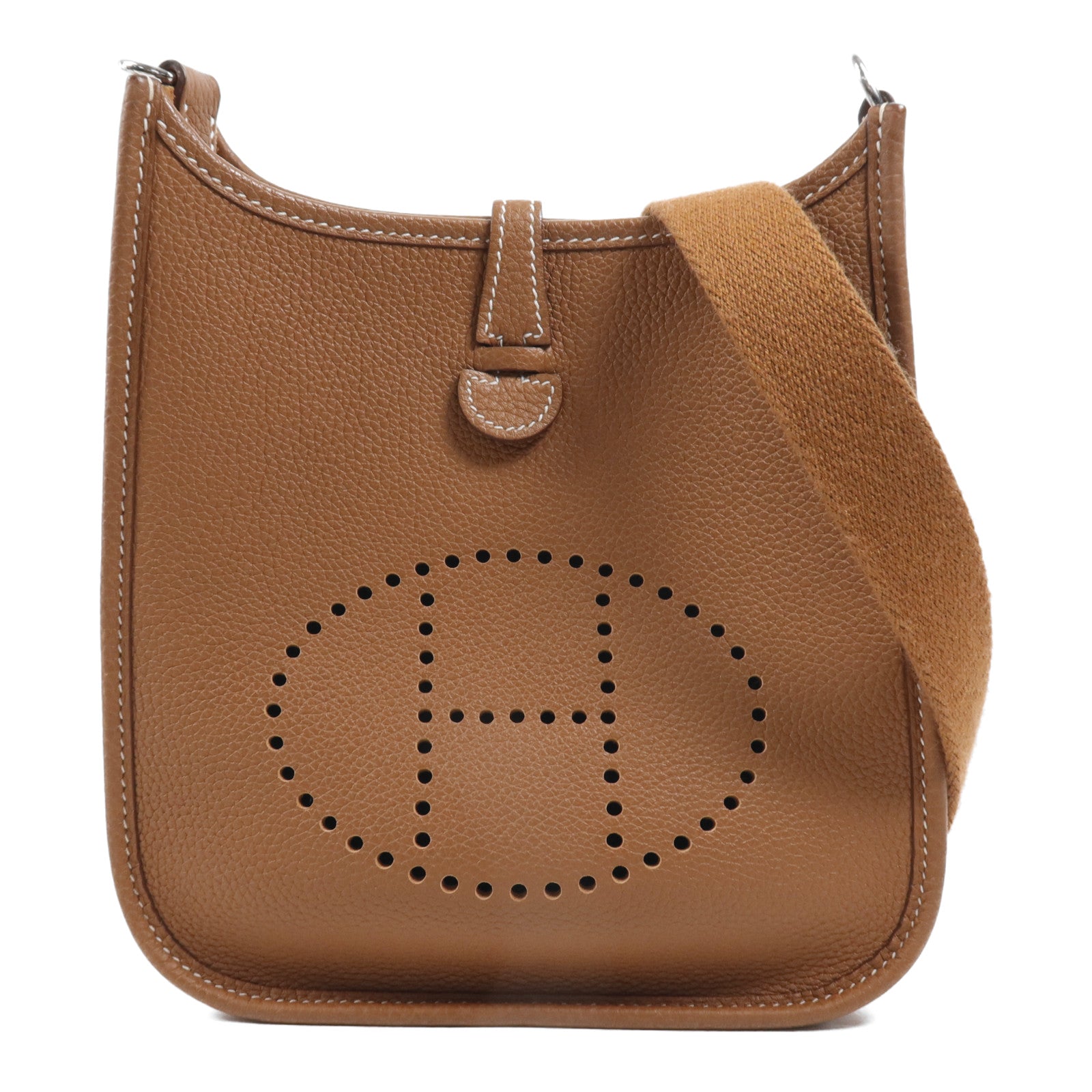 HERMES Maurice皮革Evelyne TPM銀扣肩背袋Gold