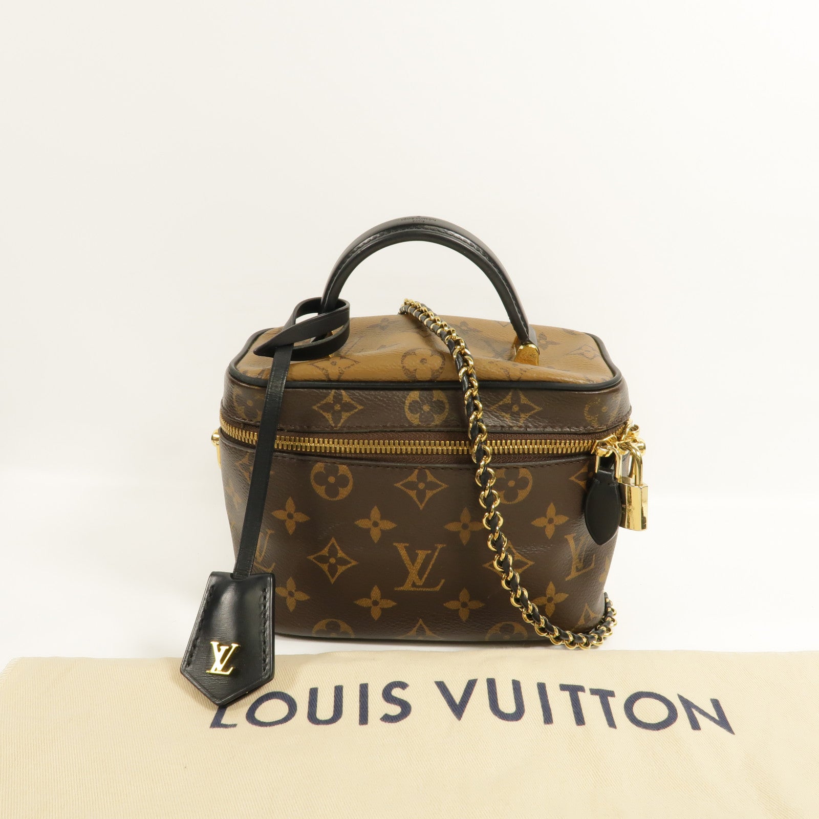 LOUIS VUITTON Monogram Reverse Vanity PM金扣手挽肩背兩用袋棕色