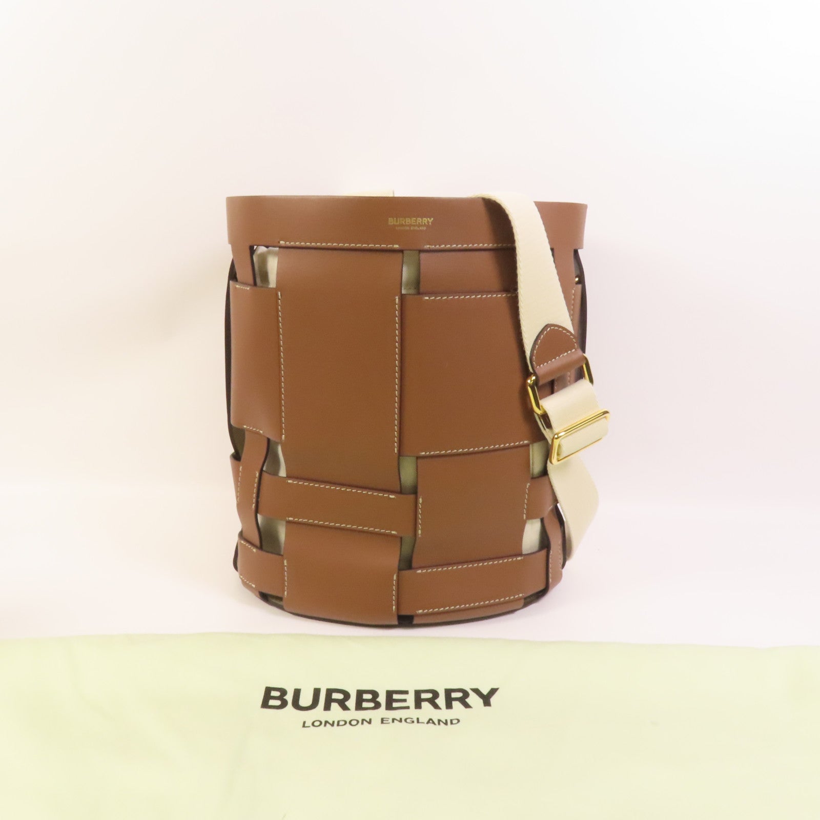 BURBERRY 牛皮皮革/帆布Shoulder Bag金扣肩背袋