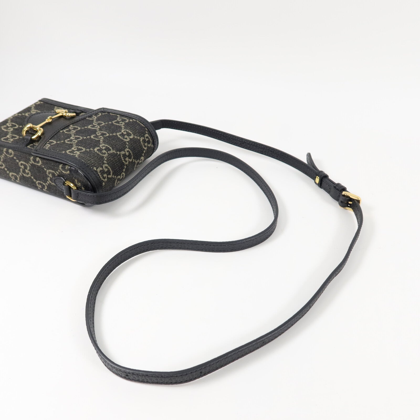 GUCCI 帆布/牛皮皮革Horsebit 1955肩背袋