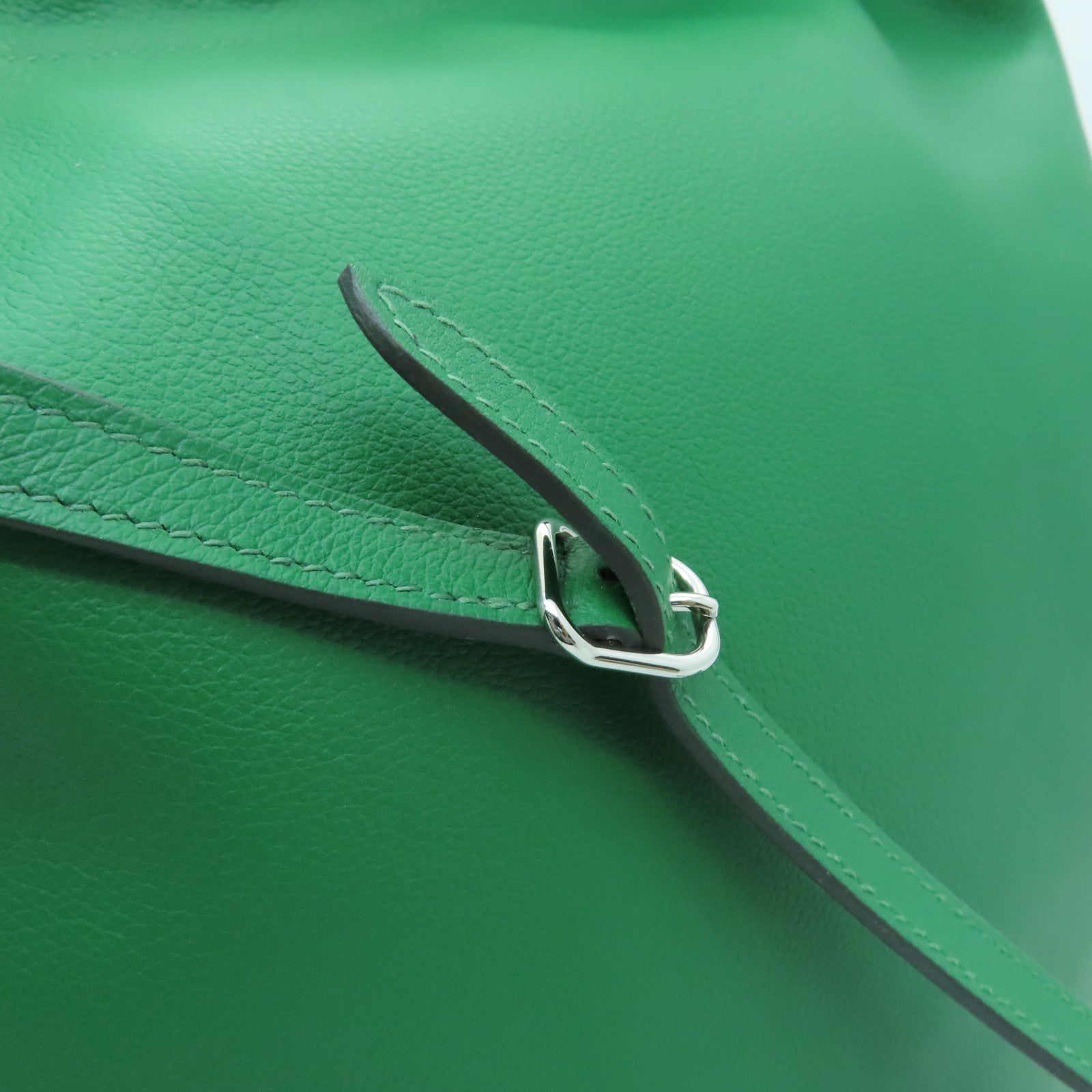 HERMES Evercolor Leather Bridado Backpack Silver Buckle Backpack Green