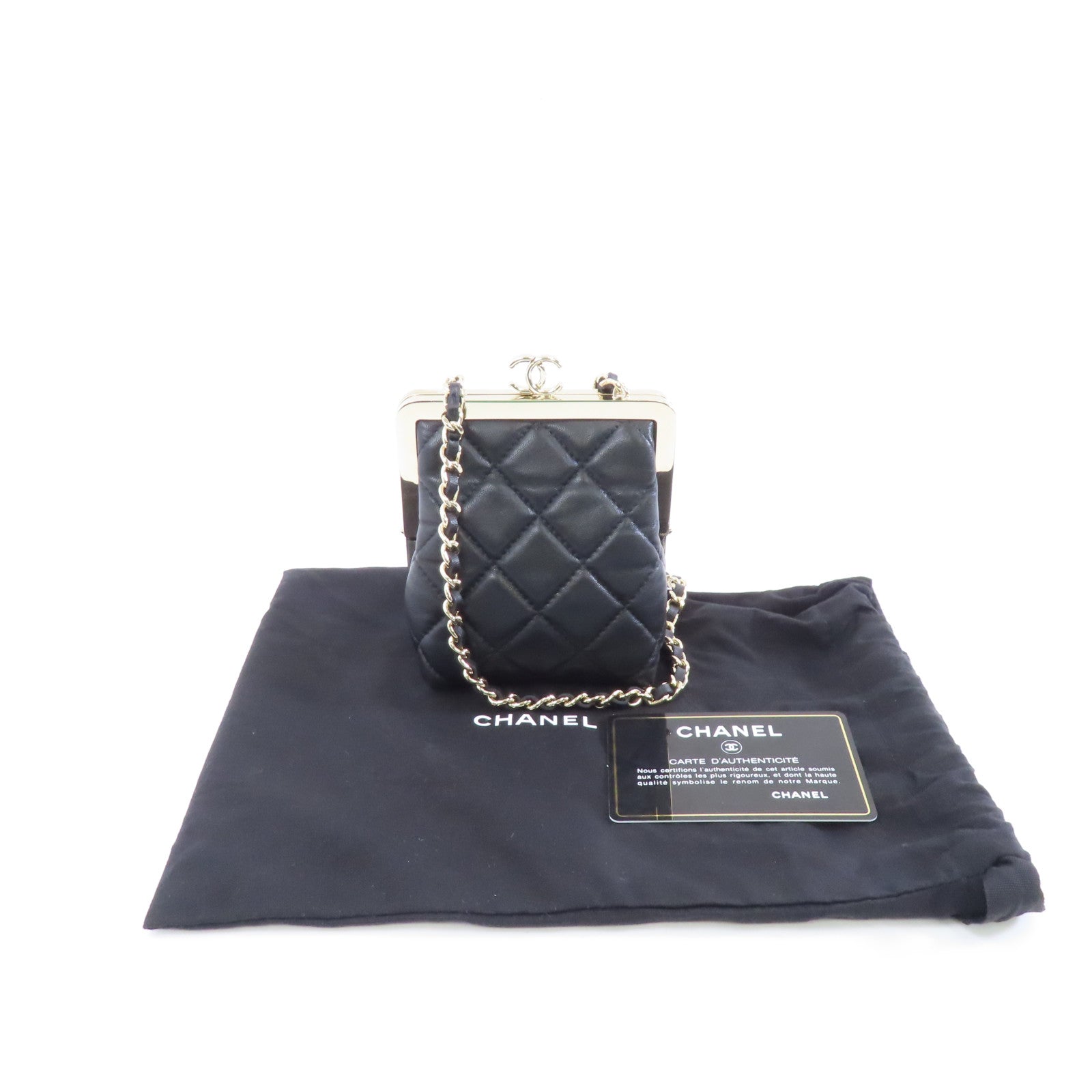 CHANEL 菱格羊皮皮革Chain Shoulder金扣鏈帶肩背袋黑色