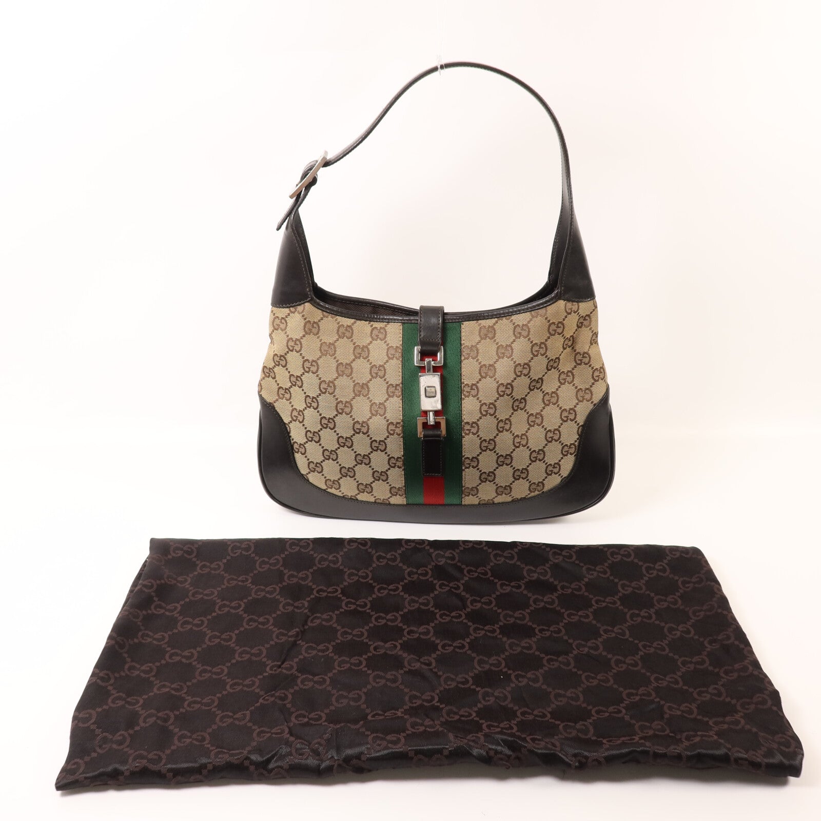 GUCCI 帆布Jackie Hobo銀扣肩背袋