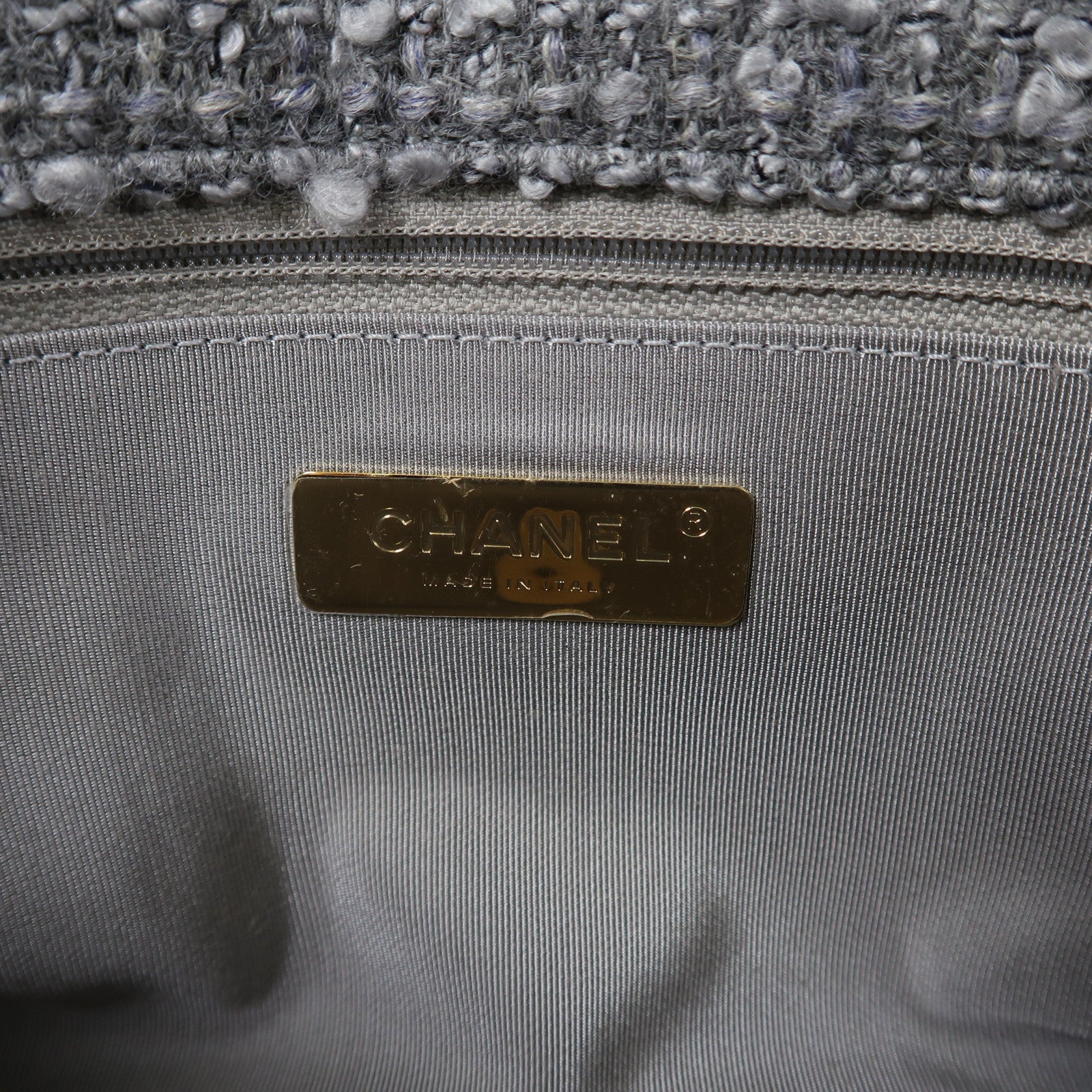 CHANEL Tweed Chanel 19金扣鏈帶手挽肩背兩用袋灰色