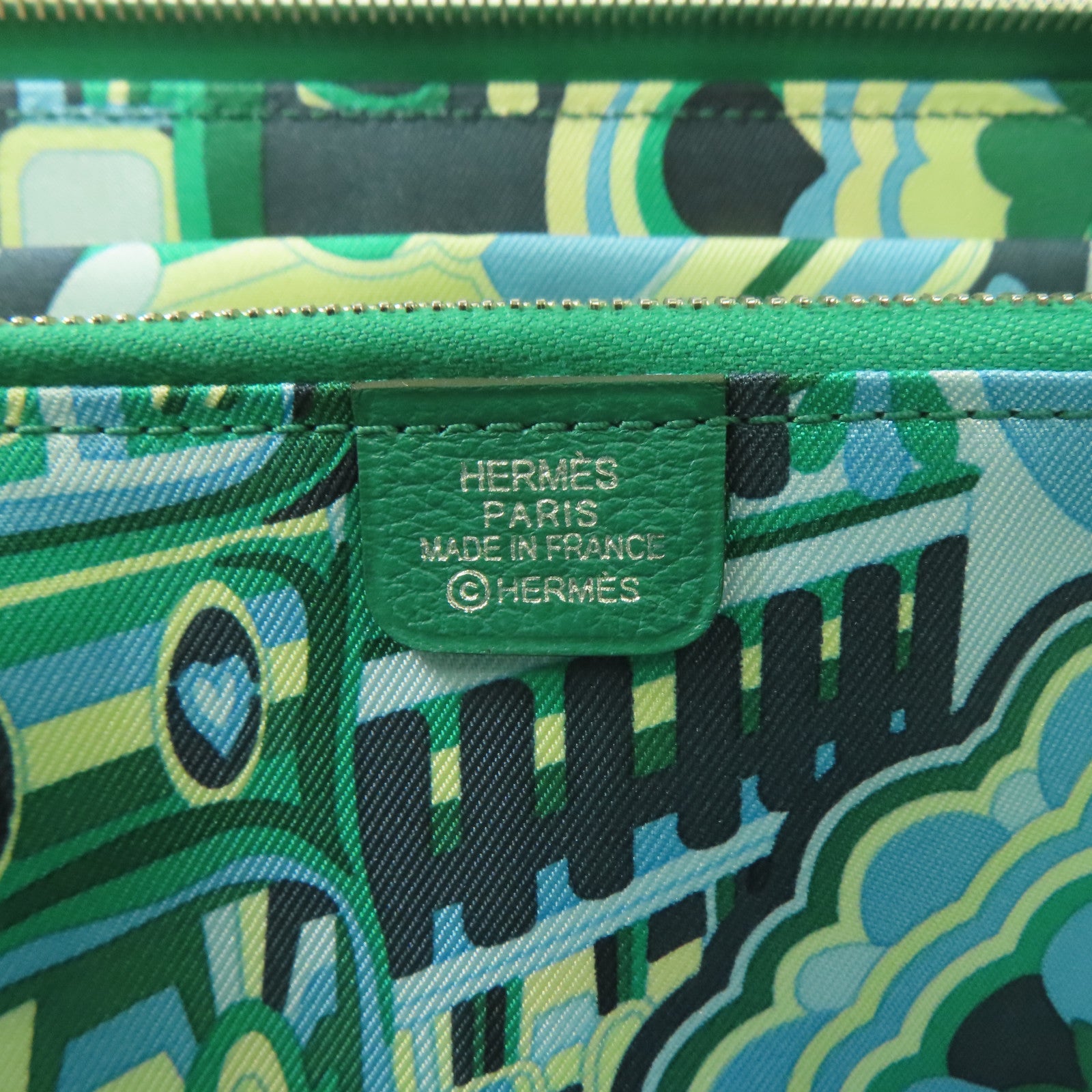 HERMES Evercolor皮革Silk-in Wallet銀扣長錢包絲絨綠色