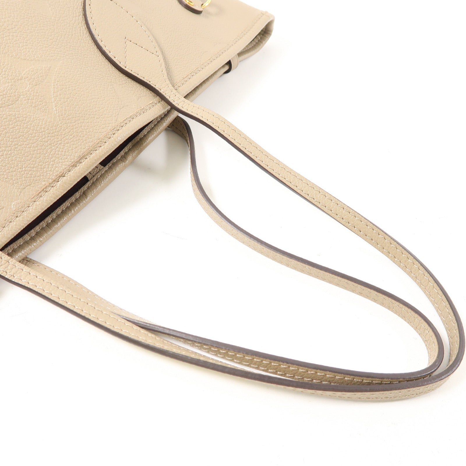 LOUIS VUITTON Monogram Empreinte Neverfull MM金扣肩背袋米色
