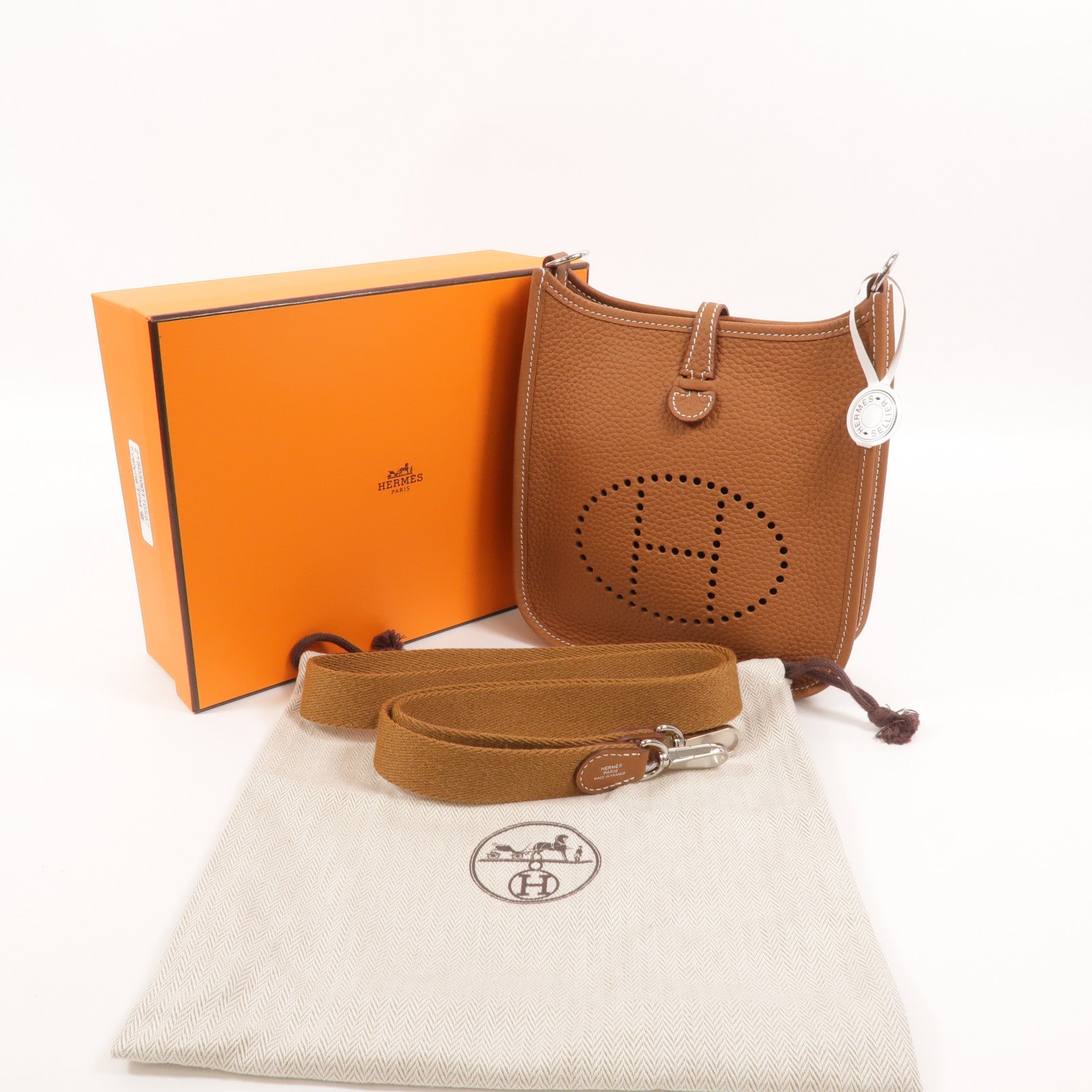 HERMES Clemence皮革Evelyne TPM肩背袋Gold