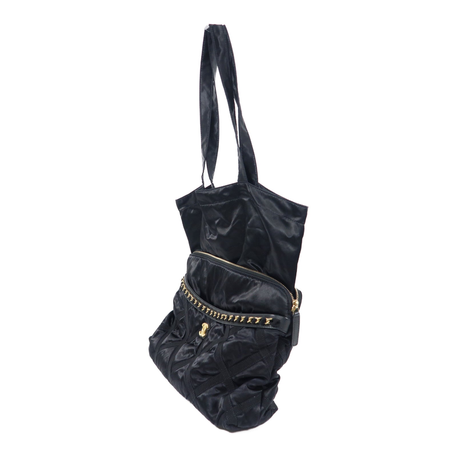 CHANEL 皮革/絲質Pouch Tote Bag手挽袋黑色