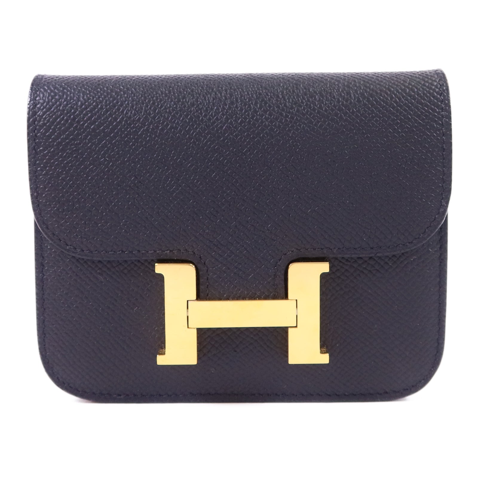 HERMES Epsom皮革Constance Slim金扣錢包Noir