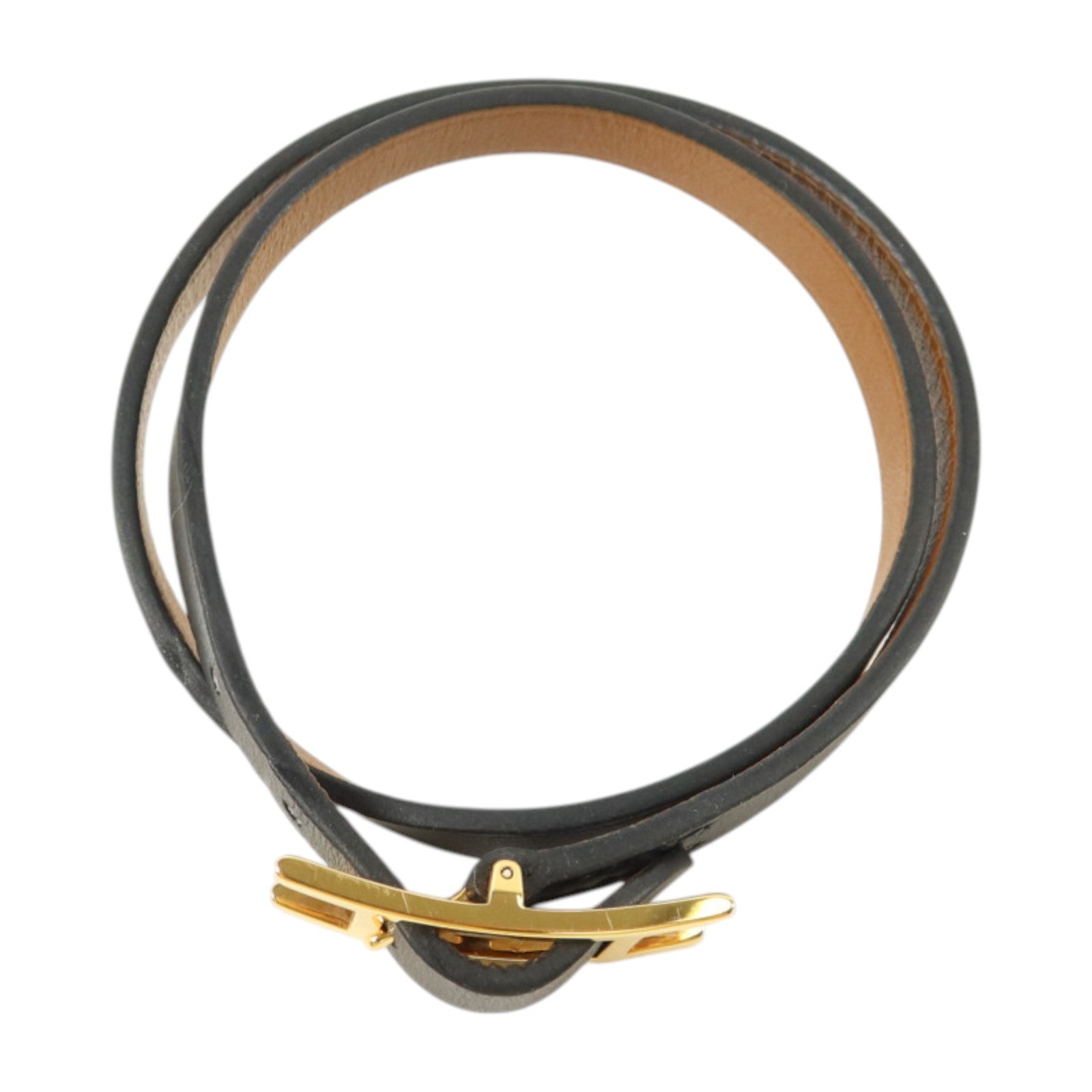 HERMES Swift皮革Behapi Double Tour金扣手鏈Noir/Fauve