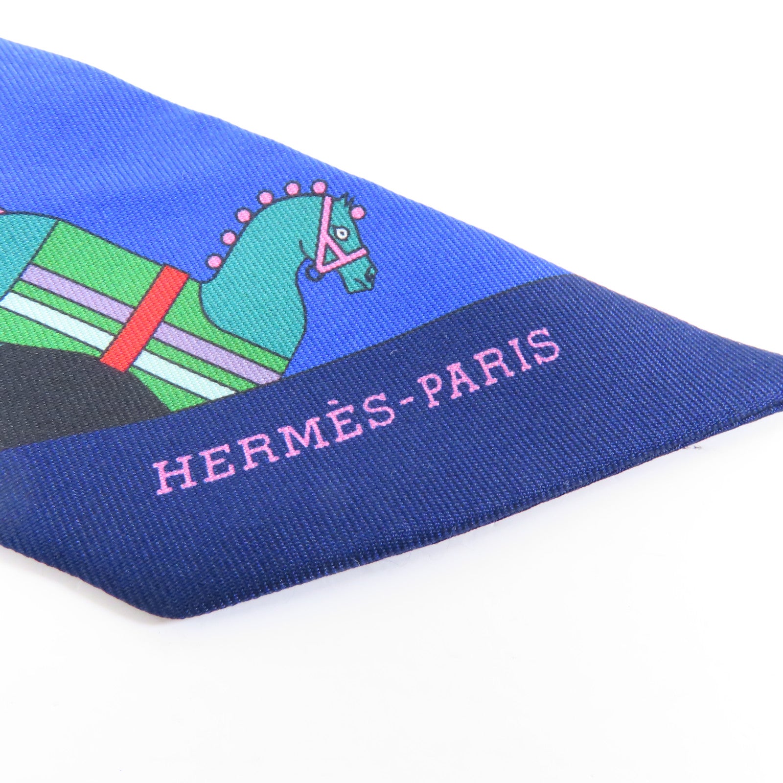 HERMES 絲質Twilly絲巾藍色/彩色