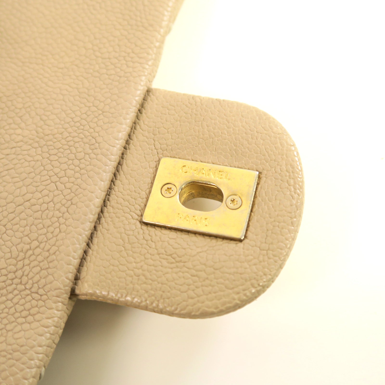 CHANEL 【激減優惠】Caviar皮革Chain Shoulder金扣鏈帶肩背袋米色