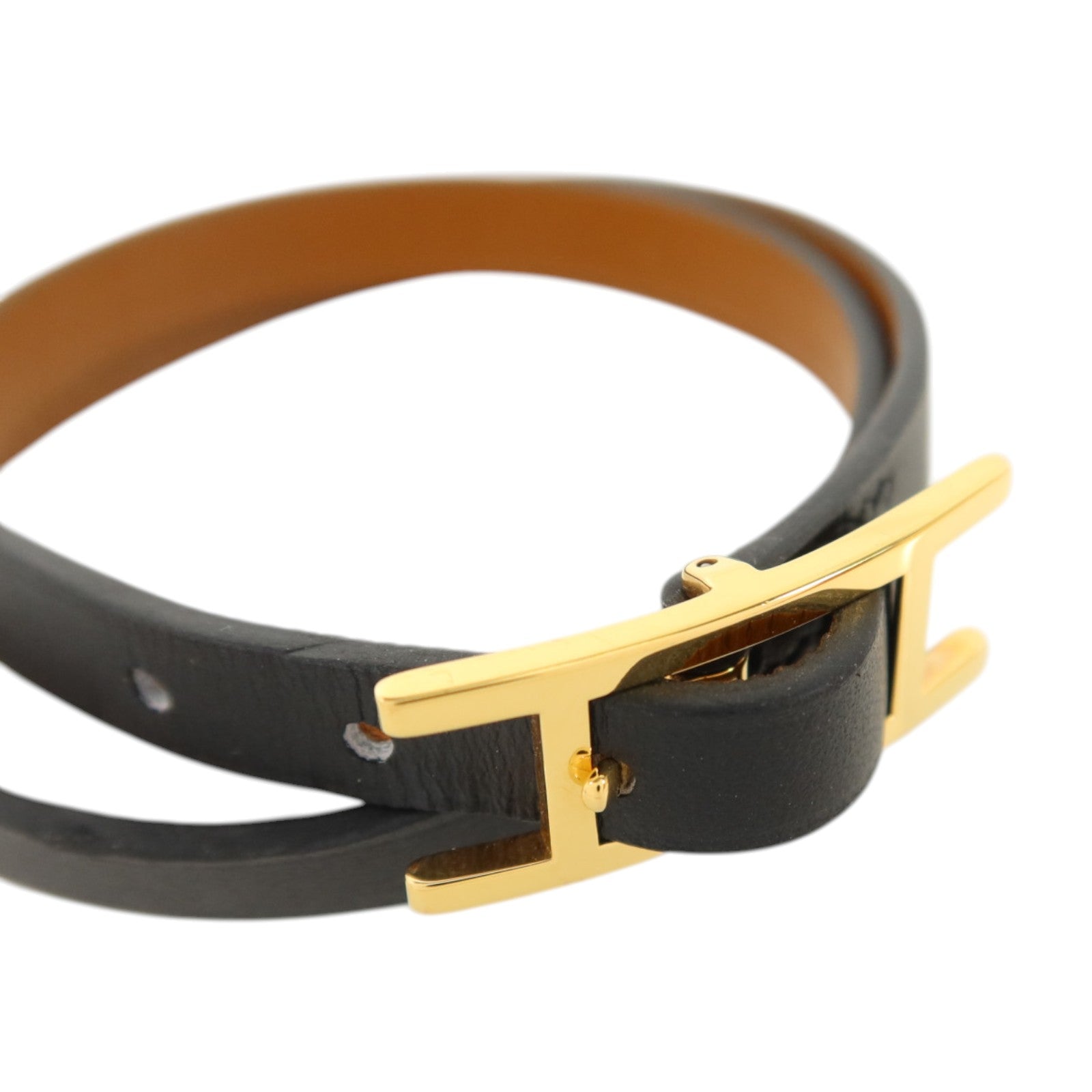 HERMES Swift皮革Behapi Double Tour金扣手鏈Noir/Fauve