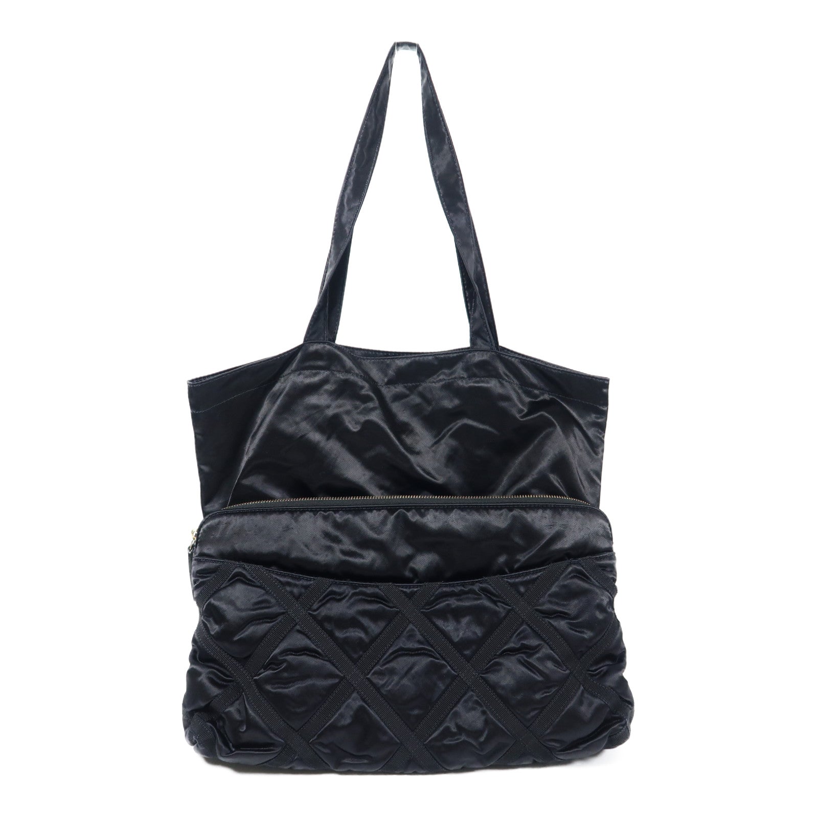 CHANEL 皮革/絲質Pouch Tote Bag手挽袋黑色