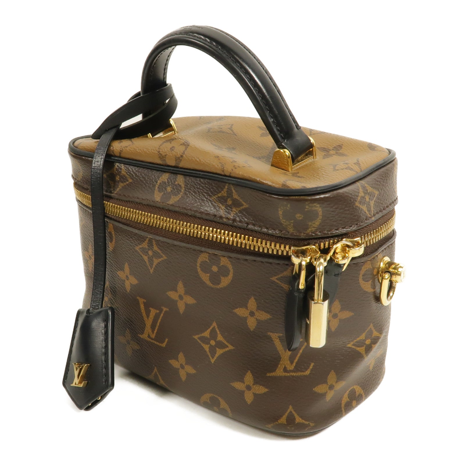 LOUIS VUITTON Monogram Reverse Vanity PM金扣手挽肩背兩用袋棕色