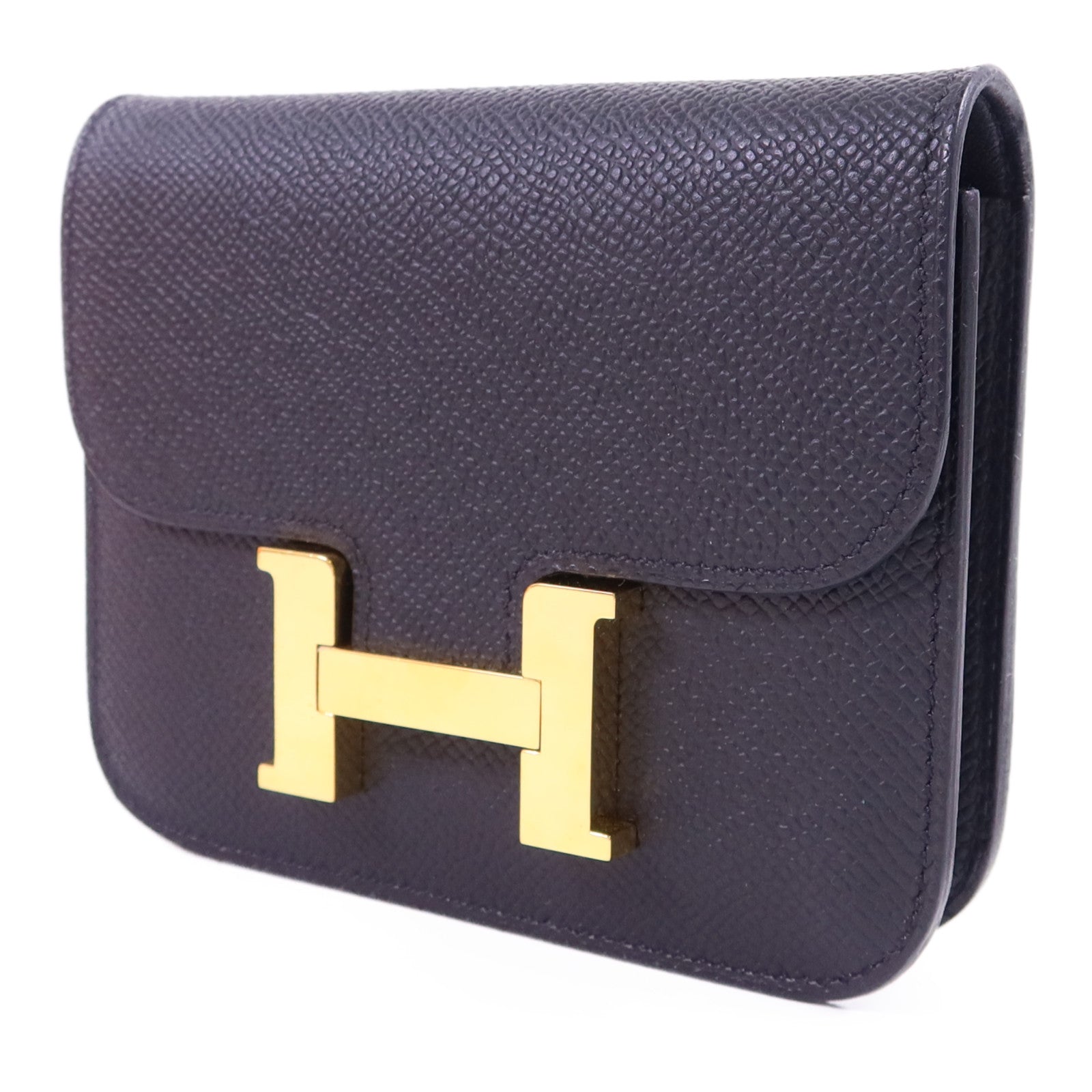 HERMES Epsom皮革Constance Slim金扣錢包Noir