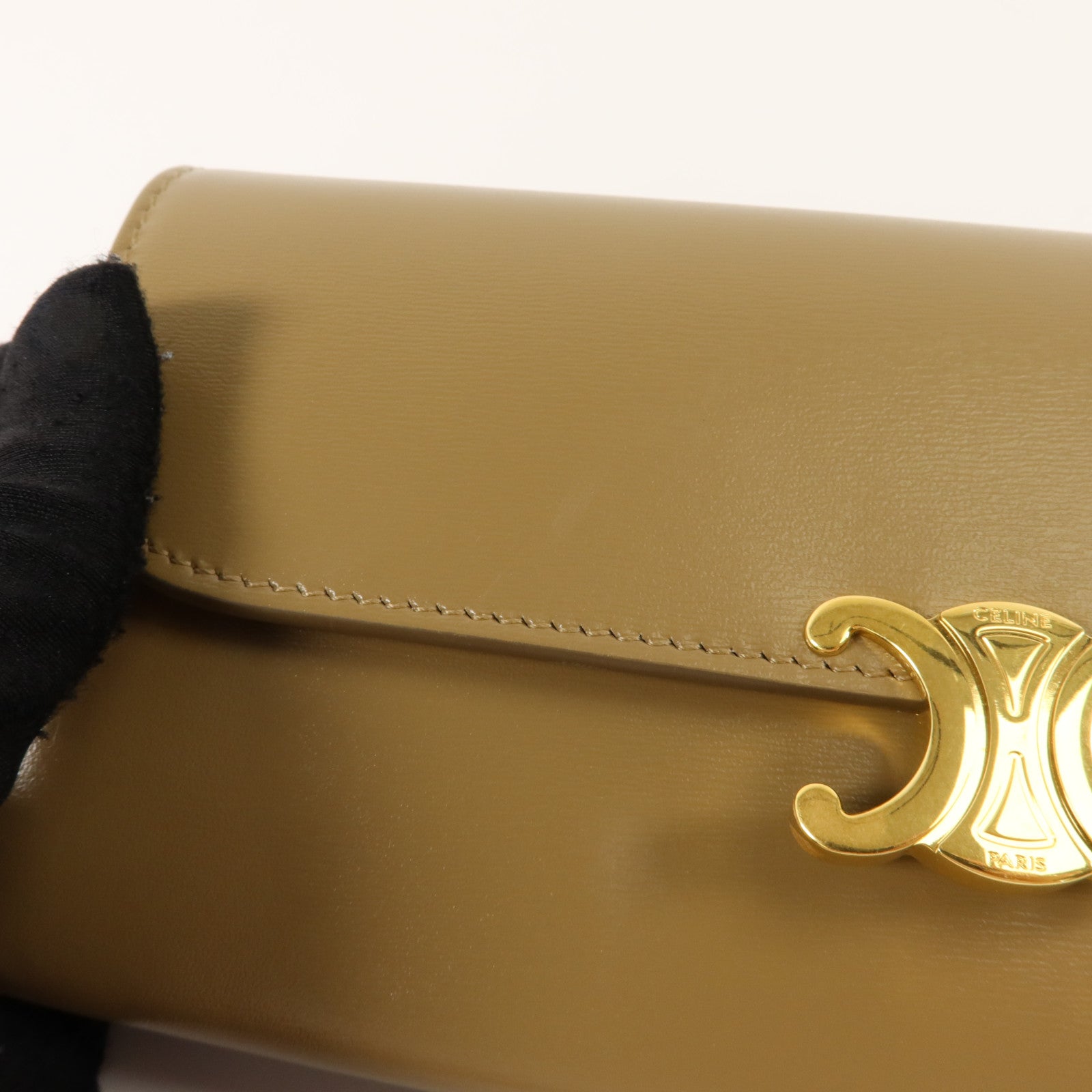 CELINE 牛皮皮革Triomphe Long Wallet金扣長錢包