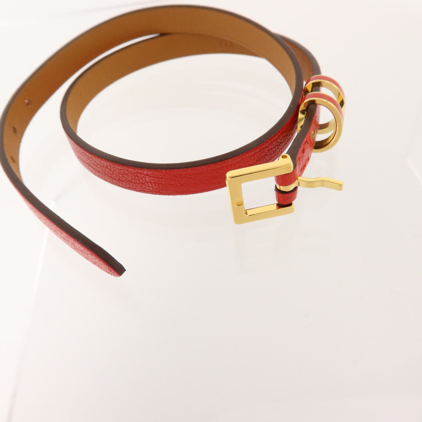 HERMES Chevre皮革Pop H Double Tour Bracelet金扣手鏈Rouge Casaque