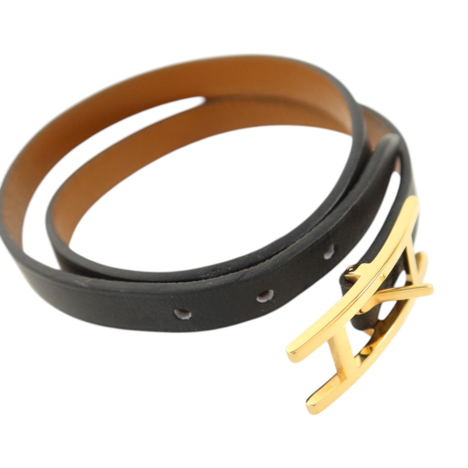 HERMES Swift皮革Behapi Double Tour金扣手鏈Noir/Fauve